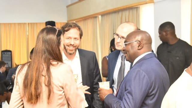 Participants at the ninth UK-Ghana Business Council. L-R: Magdalena Leisten Johansson, FCDO; Erik Nygard, Kofa; John Ward, GCIP; Vice President of Ghana, His Excellency, Dr. Mahamudu Bawumia